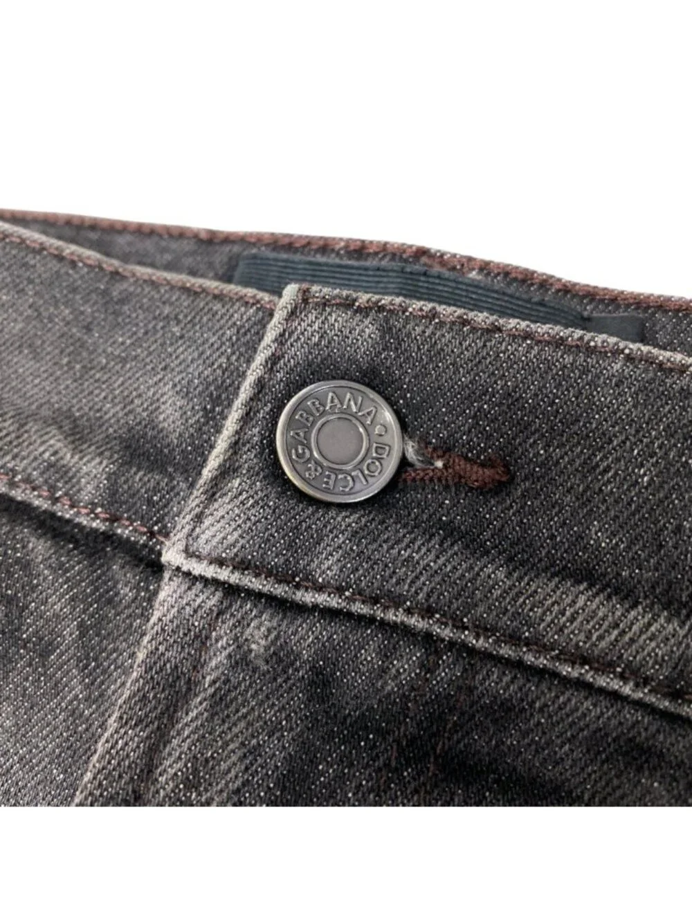 Dolce & Gabbana Denim Pants Jeans Distressed Logo Plate Cotton Blend 50 Black